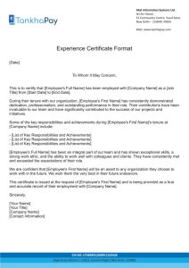 Experience Certificate – Format & Samples (Free Download)