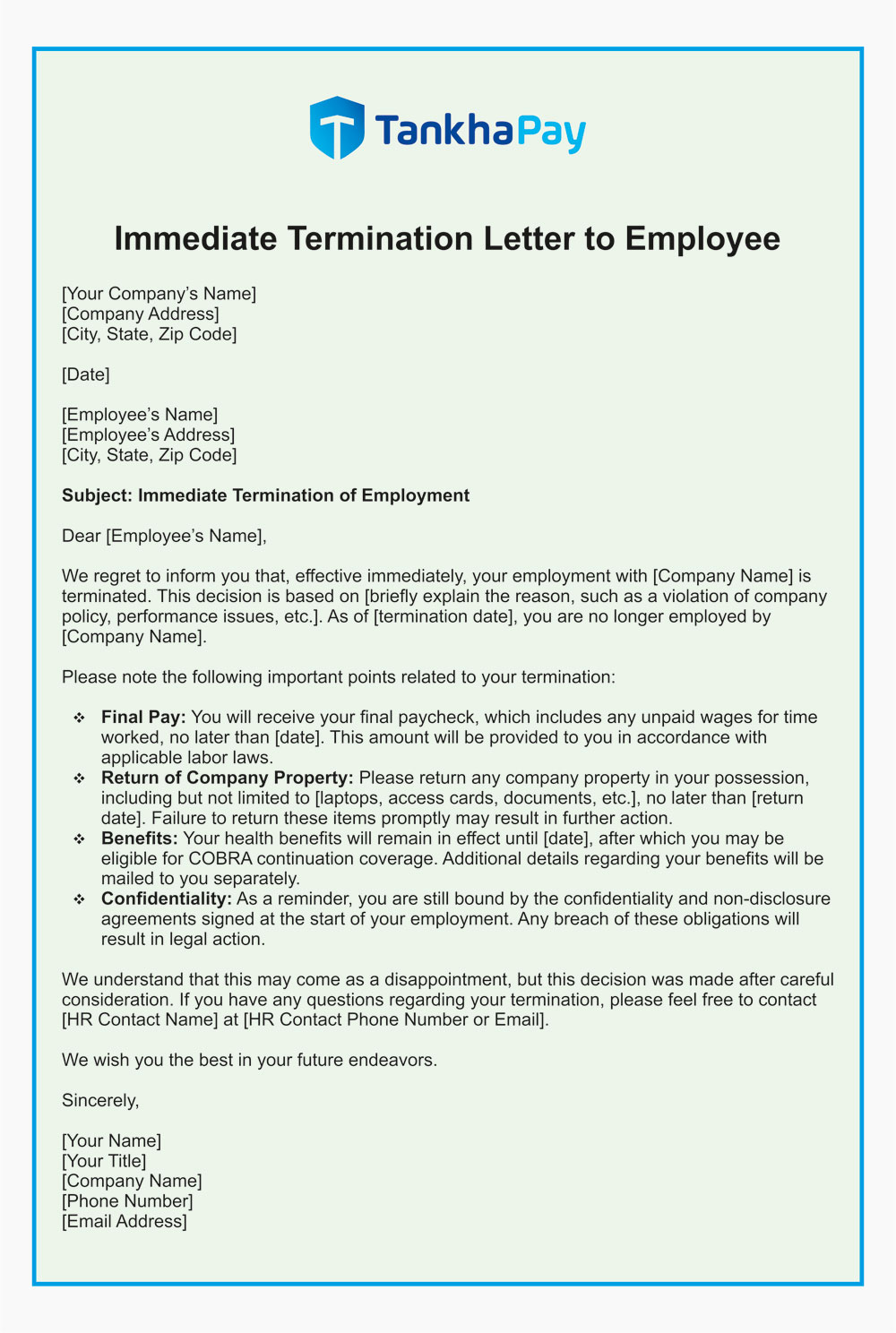 Immediate Termination Letter to Employee