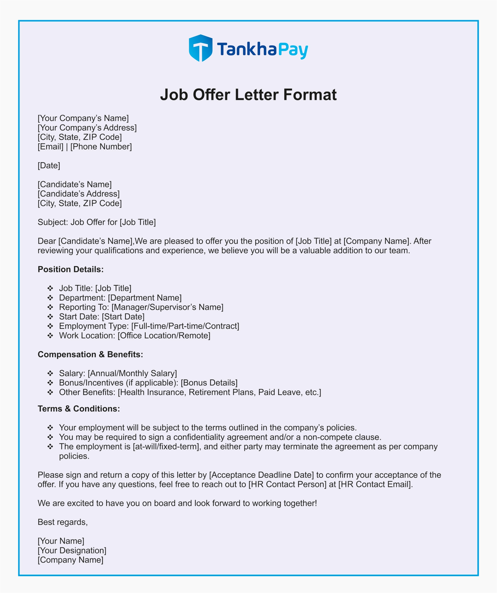 Job Offer Letter Format