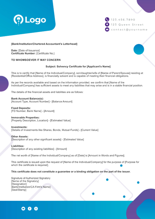 Solvency Certificate Format