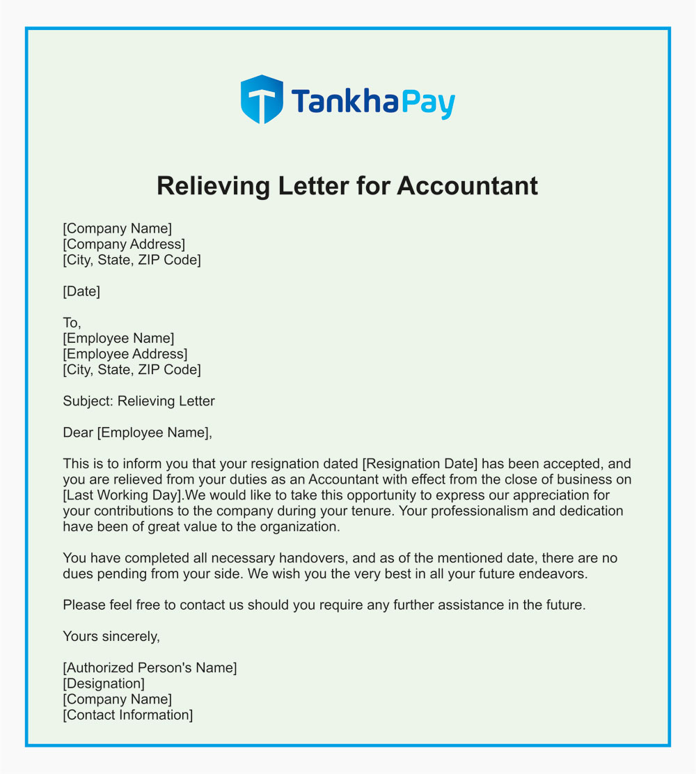 Relieving Letter for Accountant