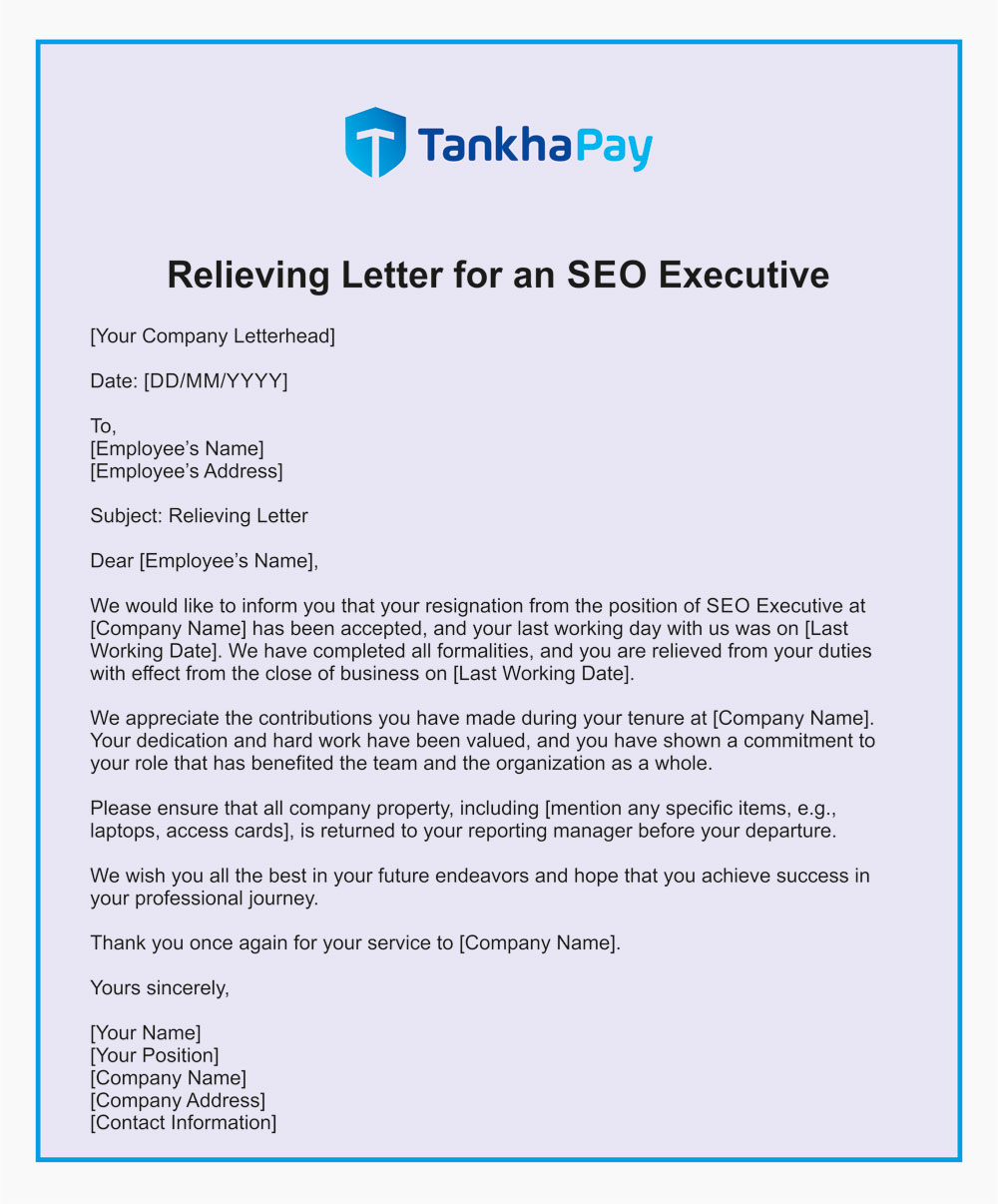 Relieving Letter for an SEO Executive