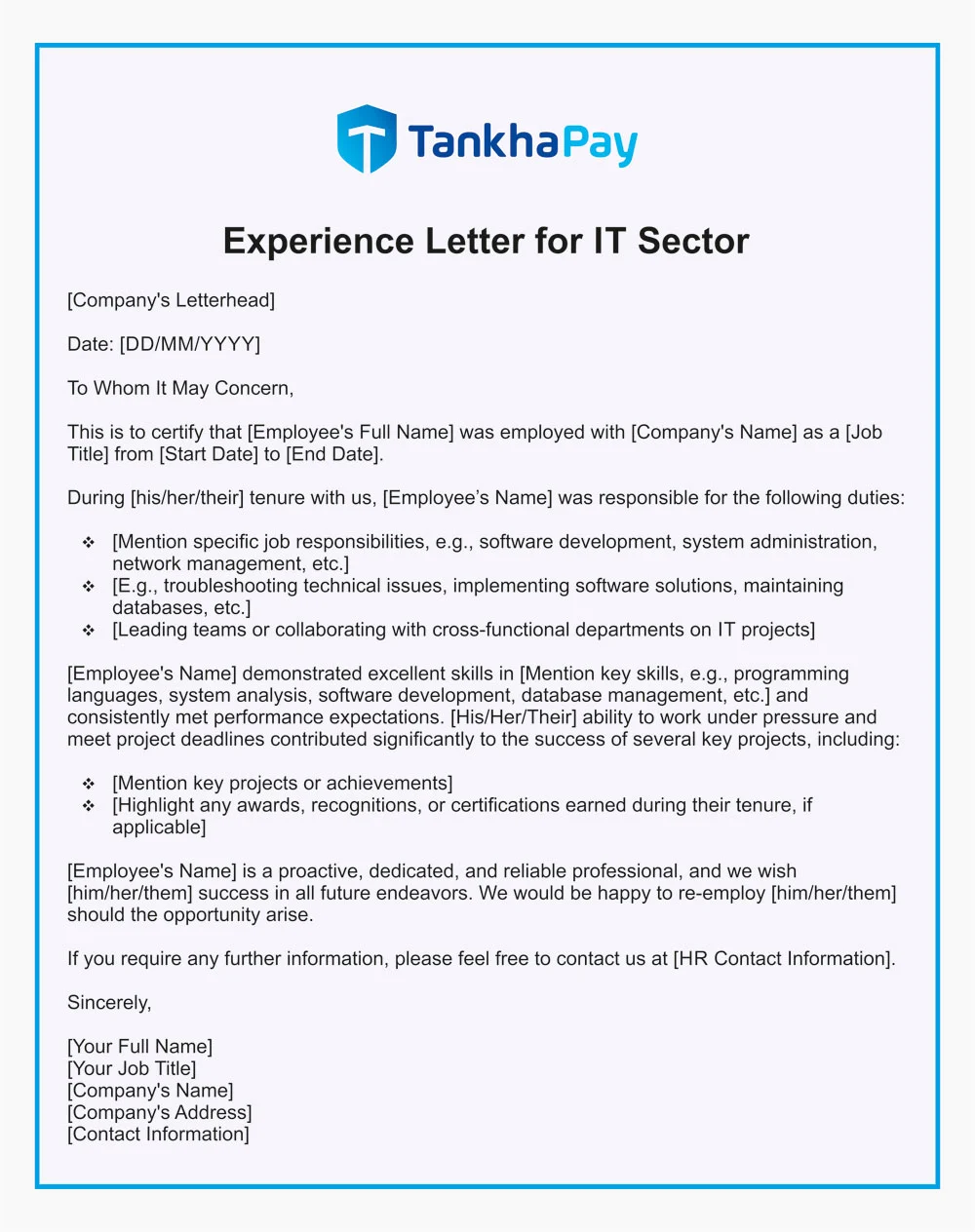 Experience Letter for IT Sector