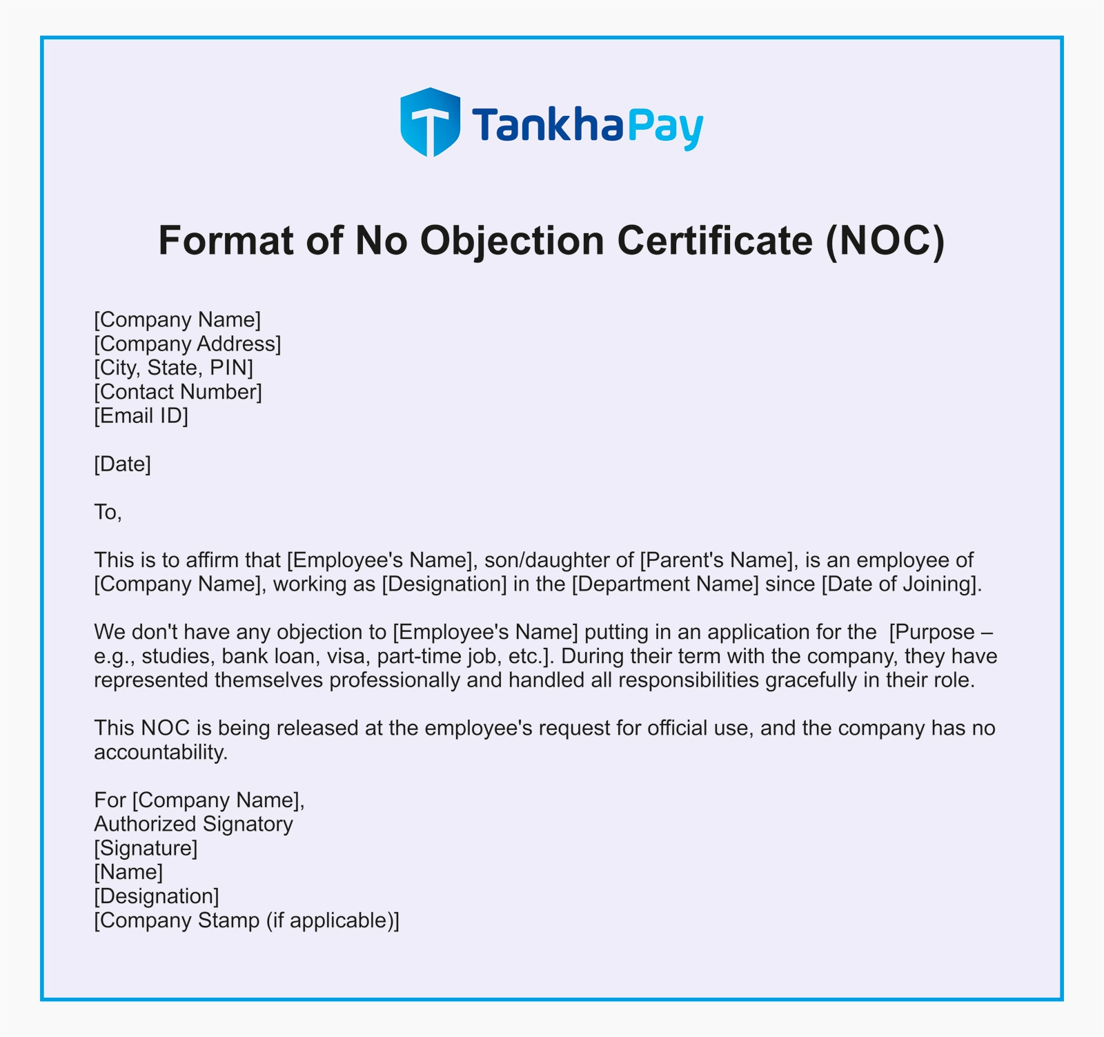 No Objection Certificate Format