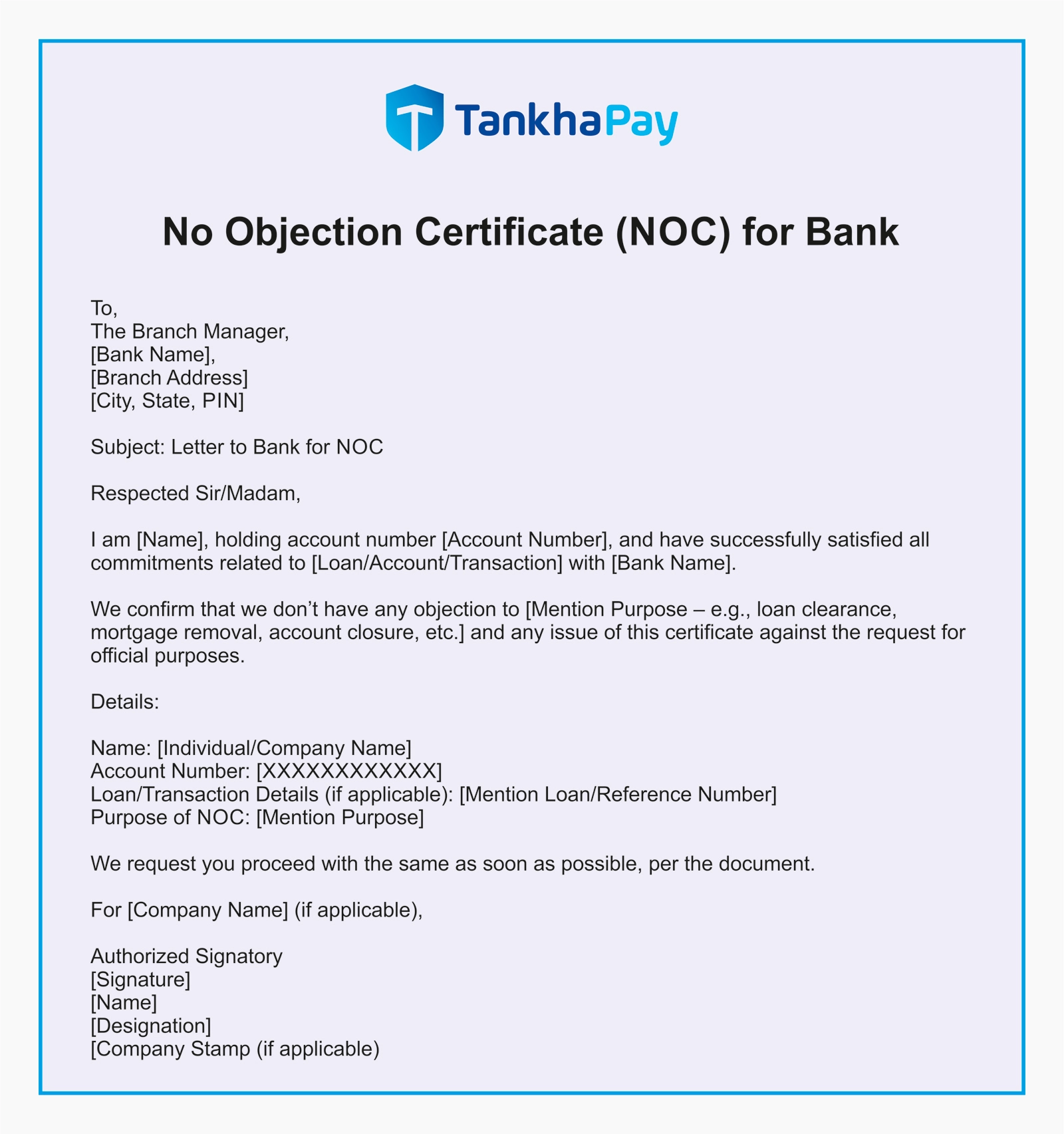 NOC Format for Bank