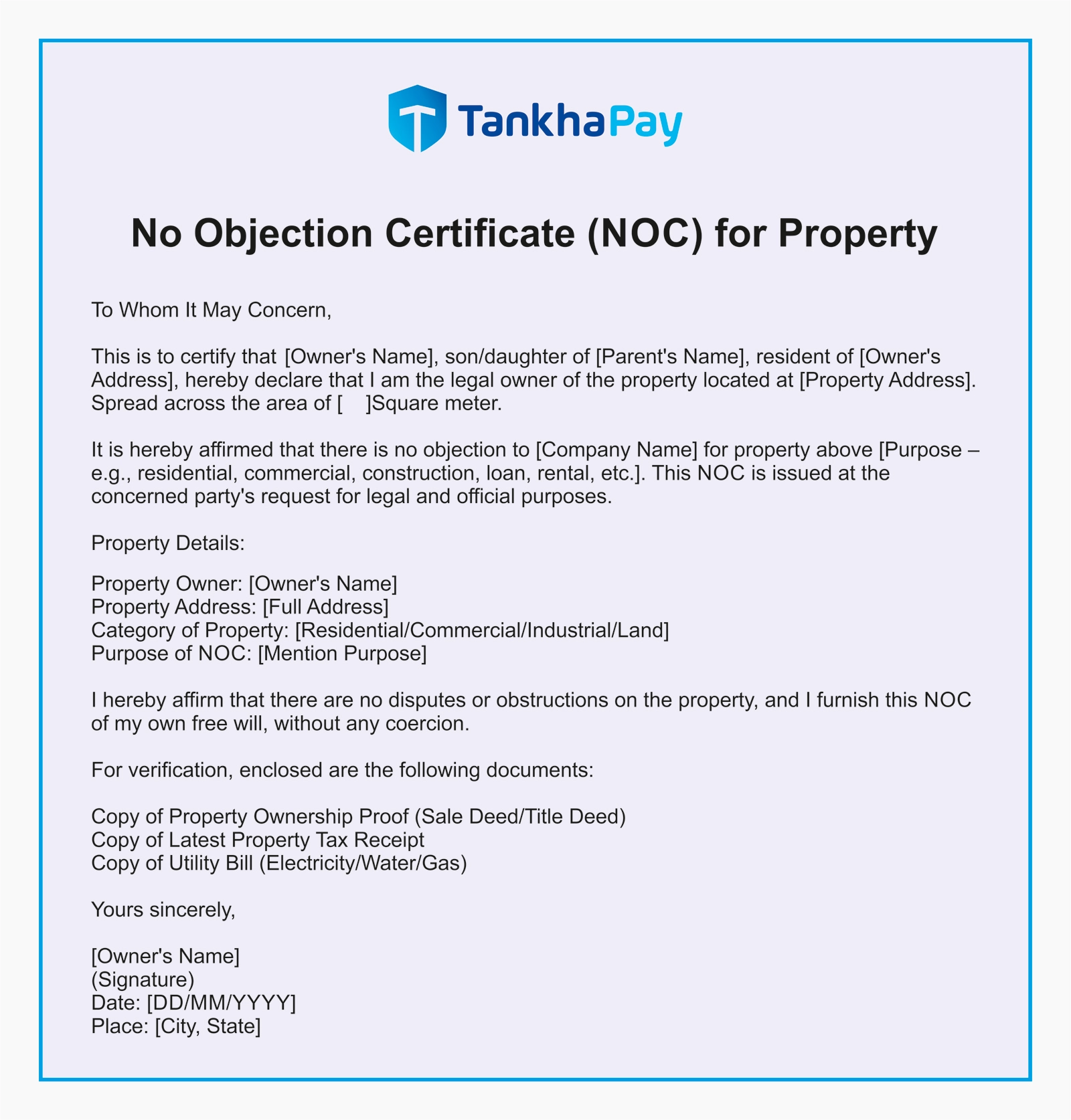 NOC Format for Property