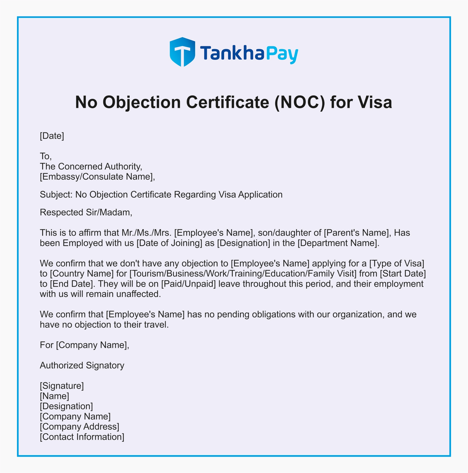 NOC Format for Visa