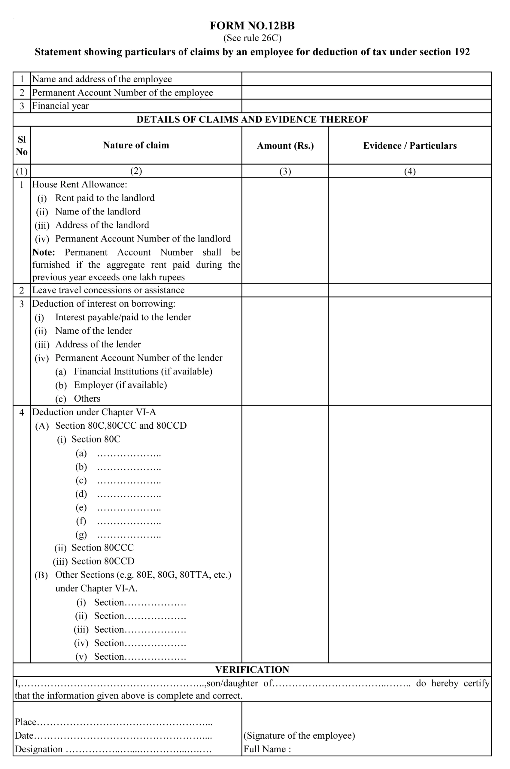 What is Form 12BB? How to Fill & Download