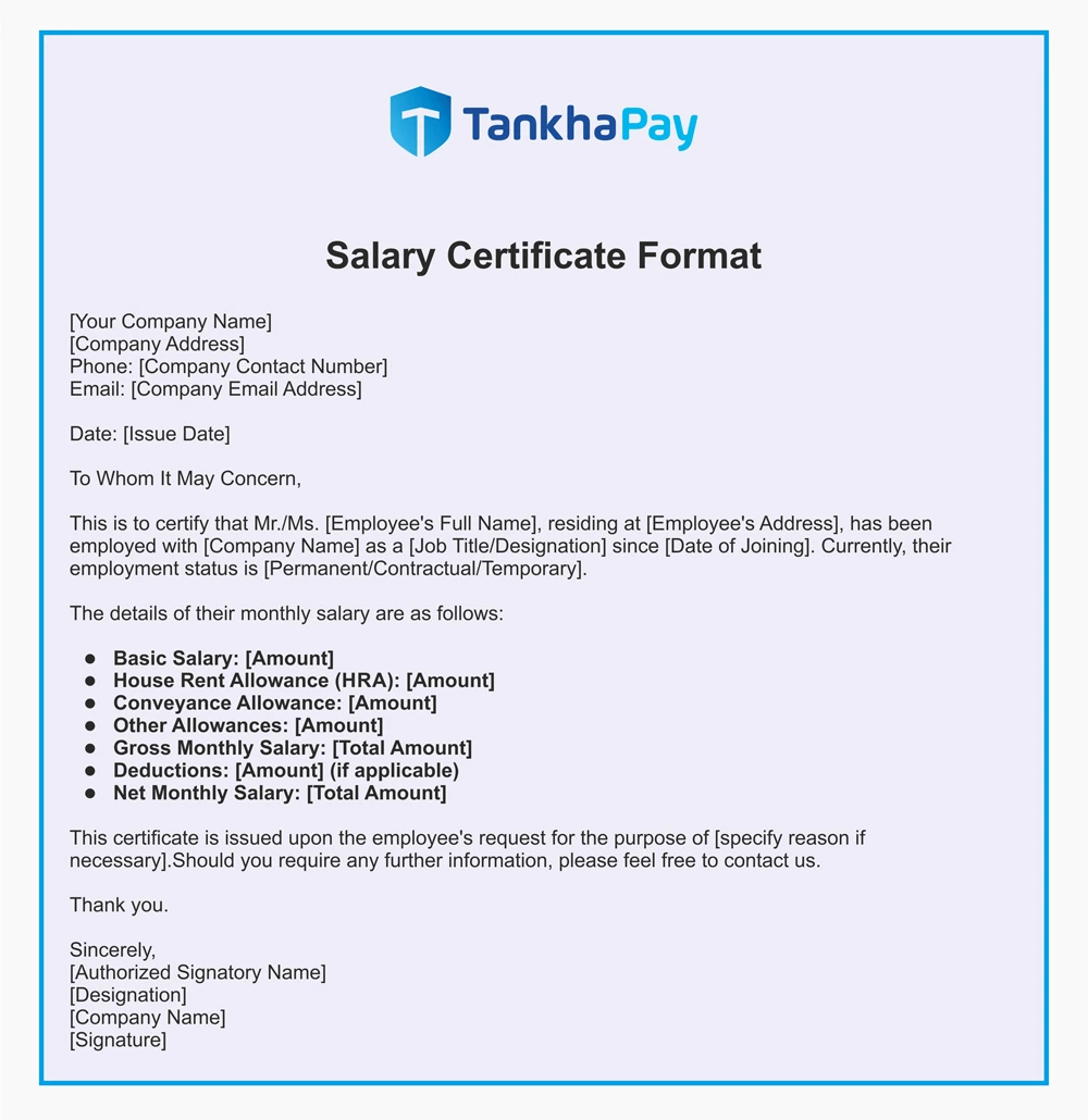 Salary Certificate Format